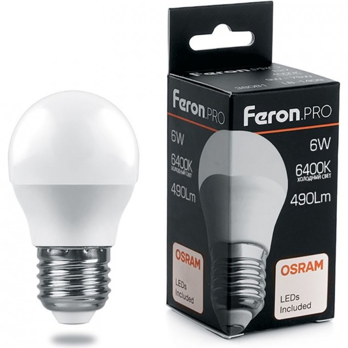 Лампа светодиодная FERON PRO LB-1406 Шарик E27 6W 6400K 38070 Лампа светодиодная FERON PRO LB-1406 Шарик E27 6W 6400K 38070