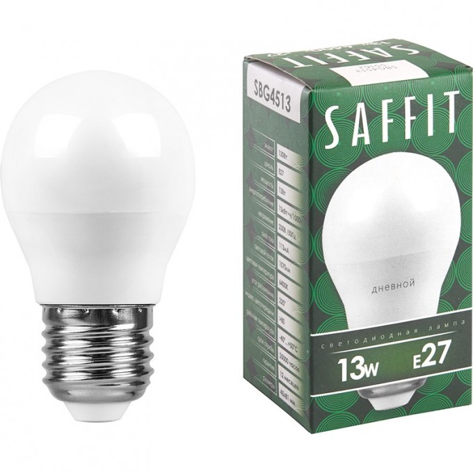 Лампа светодиодная FERON SAFFIT SBG4513 Шарик E27 13W 6400K 55162 Лампа светодиодная FERON SAFFIT SBG4513 Шарик E27 13W 6400K 55162
