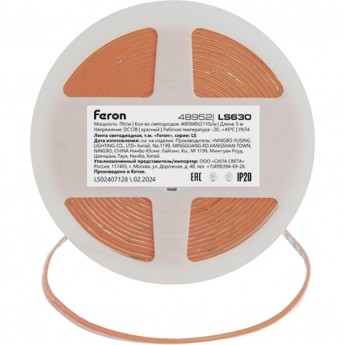Лента светодиодная FERON LS630 400SMD(2110)/ 7Вт/м 12V 5000*3*1.8мм красный, IP20 Лента светодиодная FERON LS630 400SMD(2110)/ 7Вт/м 12V 5000*3*1.8мм красный, IP20
