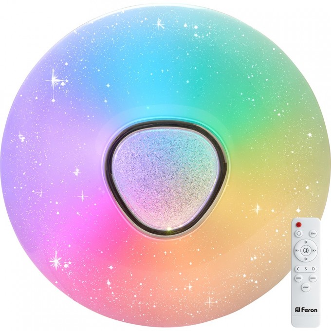 Светодиодный управляемый светильник накладной FERON AL5777 RAINBOW тарелка 60W RGB + CCT 3000К-6000K 41917 Светодиодный управляемый светильник накладной FERON AL5777 RAINBOW тарелка 60W RGB + CCT 3000К-6000K 41917