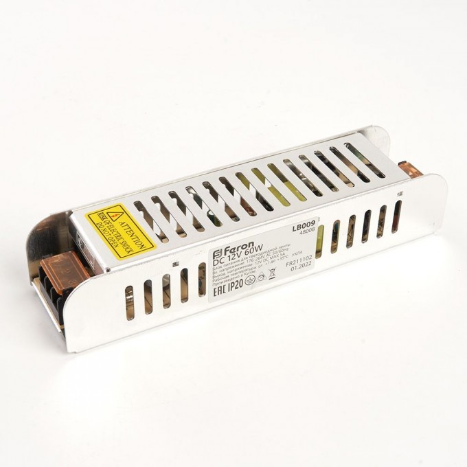 Трансформатор FERON электронный для светодиодной ленты 60W 12V (драйвер), LB009 48008